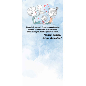 Bebekle Aile Oyunu Mavi Fon Temalı Hediyelik Kart