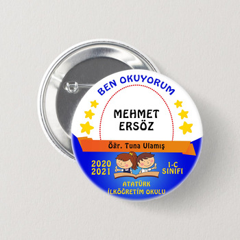 Ben Okuyorum Mavi Degrade Temalı İğneli Buton Rozet