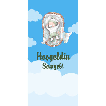 Beşikte Uyuyan Bebek Mavi Fon Temalı Hediyelik Kart Baskı