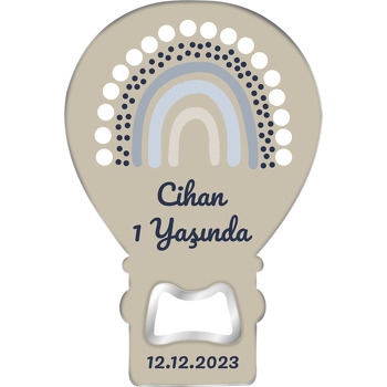 Beyaz Benekli Gökkuşağı Temalı Balon Ahşap Magnet 