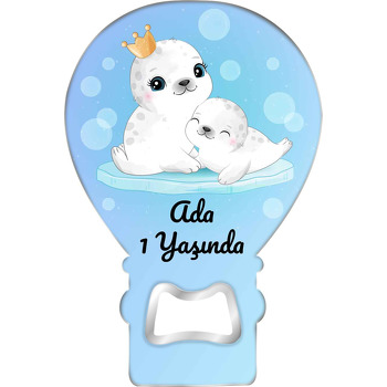 Beyaz Fok ile Annesi Temalı Balon Ahşap Magnet 