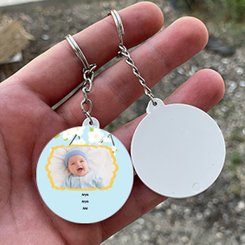 Beyaz Gül Temalı  Bebek Daire Plastik Anahtarlık