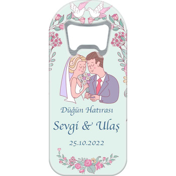 Beyaz Güvercin ile Gelin Damat Temalı Uzun Magnet Açacak