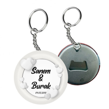 Beyaz Kalpler ile Gri Fon Silver Çerçeve Temalı Arkası Açacak Anahtarlık