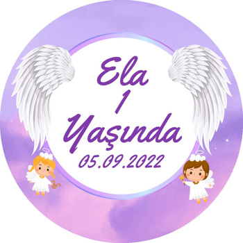 Beyaz Melek Kanatları ile Lila Fon Temalı Akrilik Daire Magnet