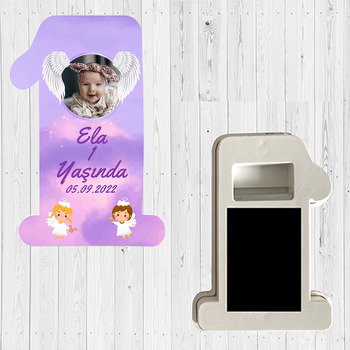 Beyaz Melek Kanatları ile Lila Fon Temalı Doğum Günü Magnet Açacak