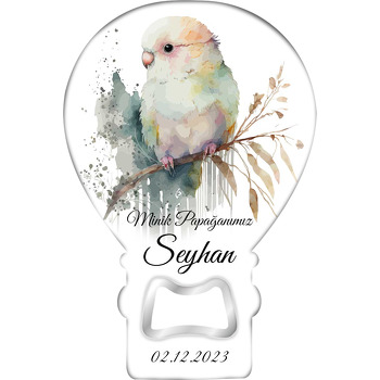 Beyaz Papağan Temalı Balon Ahşap Magnet 