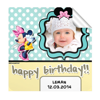 Beyaz Puantiyeli Minnie Mouselu  Kare Etiket