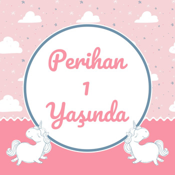 Beyaz Unicorn Temalı Kare Doğum Günü Parti Afiş