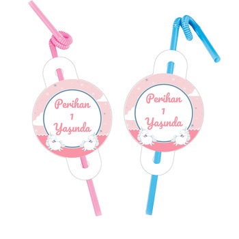Beyaz Unicorn Temalı Pipet ve Kartı