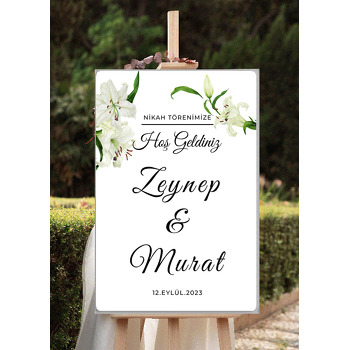 Beyaz Zambaklar Temalı Söz Nişan Nikah Dekota Karşılama Panosu