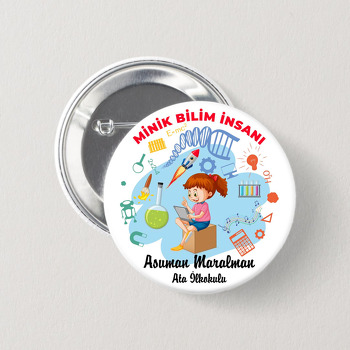 Bilim İnsanı Kız Temalı İğneli Buton Rozet
