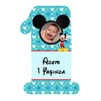 Bir Yaş Mickey MouseTemalı Doğum Günü Magnet