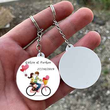 Bisiklet Temalı Daire Plastik Anahtarlık