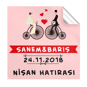 Bisiklet Temalı Söz Nişan  Kare Etiket