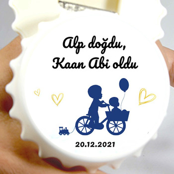 Bisikletli Abi Kardeş Temalı Kapak Şekilli Magnet Açacak