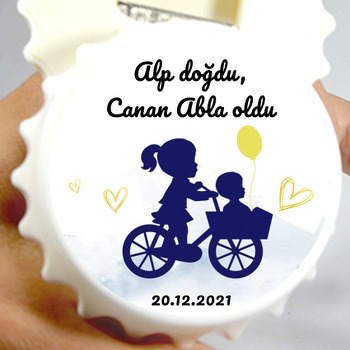 Bisikletli Abla Kardeş Temalı Kapak Şekilli Magnet Açacak
