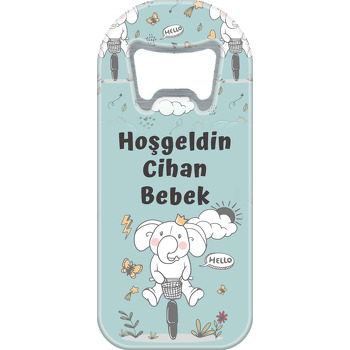 Bisikletli Fil Yeşil Fon Temalı Uzun Magnet Açacak
