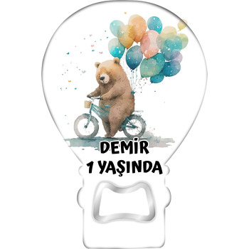 Bisiklette Ayıcık ile Balonlar Temalı Balon Ahşap Magnet 