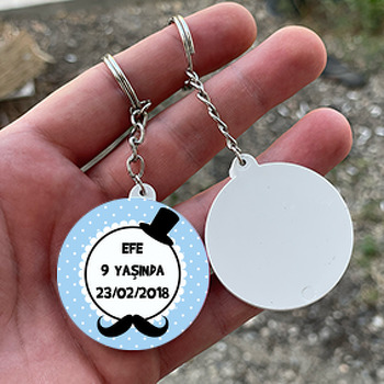 Bıyık Temalı Daire Plastik Anahtarlık