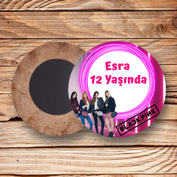Blackpink Neon Çerçeve Temalı Ahşap Daire Magnet