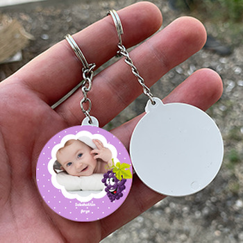 Böğürtlen Temalı Resimli Daire Plastik Anahtarlık