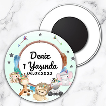 Bohem Safari Hayvanları Temalı Daire Plastik Magnet