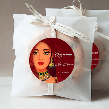 Bordo Bindallı Gelin Portresi Temalı Sticker