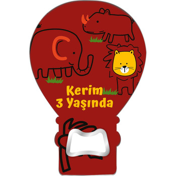 Bordo Fonda Çizgisel Safari Hayvanları Temalı Balon Magnet Açacak