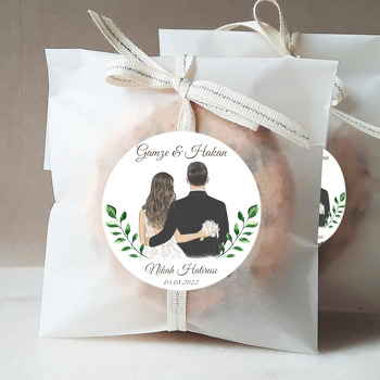 Buketli Gelin Damat Yan Yana Arkadan Poz Temalı Sticker