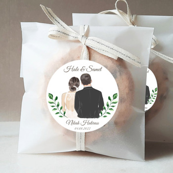 Buketli Gelin Damat Yan Yana Arkadan Poz Temalı Sticker