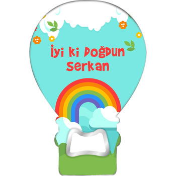 Bulut Altında Gökkuşağı Temalı Balon Ahşap Magnet 