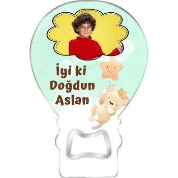 Bulut Çerçeve ile Balonlu Aslan Temalı Balon Ahşap Magnet 