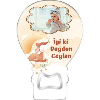 Bulut Çerçeve ile Ceylan Temalı Balon Ahşap Magnet 
