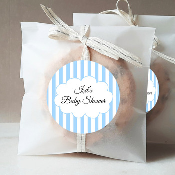 Bulut Çerçeve ile Mavi Beyaz Çizgili Fon Temalı Sticker