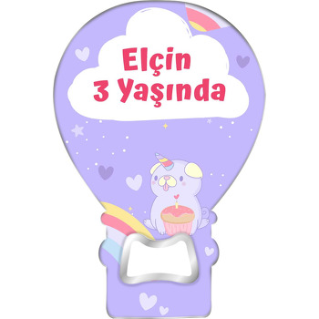 Bulut Çerçeve ile Unicorn Köpek Temalı Balon Ahşap Magnet 