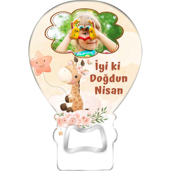 Bulut Çerçeve ile Zürafa Temalı Balon Ahşap Magnet 