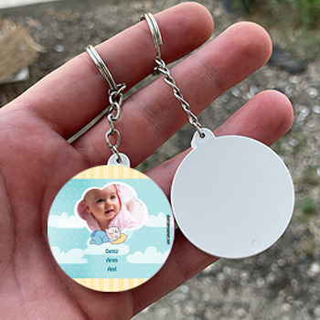 Bulut Temalı Hoşgeldin Bebek Daire Plastik Anahtarlık