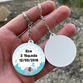 Bulut ve Fil Temalı Daire Plastik Anahtarlık