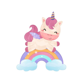 Bulutlar Üzerinde Soft Bebek Unicorn Temalı Masa Önü Ayaklı Dekor