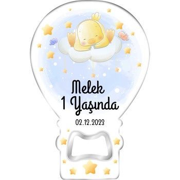 Bulutlarda Civciv ile Yıldızlar Temalı Balon Ahşap Magnet 