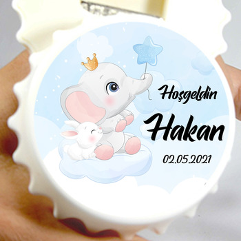 Bulutlarda Oturan Fil ile Mavi Balon Temalı Kapak Şekilli Magnet Açacak
