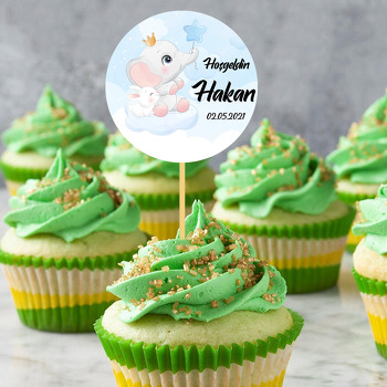 Bulutlarda Oturan Fil ile Mavi Balon Temalı Parti Kürdan Süs