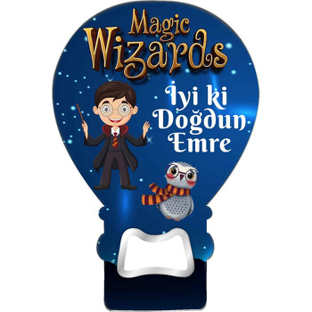 Büyücü ile Baykuş Temalı Balon Ahşap Magnet 
