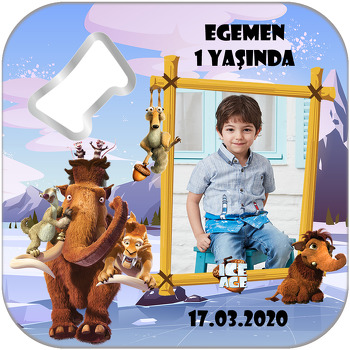 Buz Devri Temalı Resimli Kare Magnet Açacak