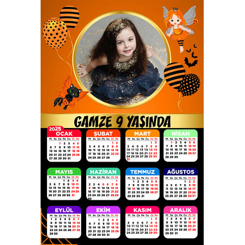 Cadı Kız Turuncu Fon Temalı Takvim Magnet
