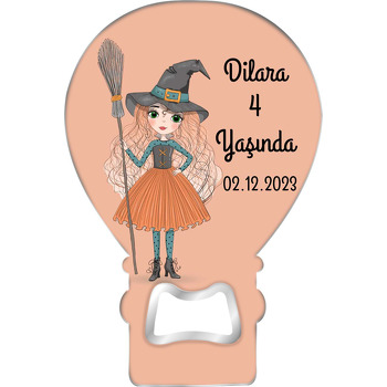 Cadı Turuncu Fon Temalı Balon Ahşap Magnet 