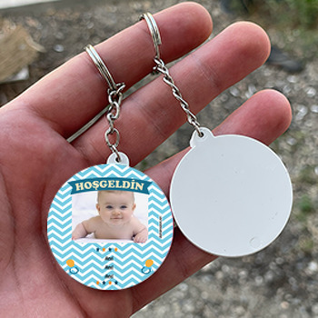 Canım Oğlum Temalı Hoşgeldin Bebek Daire Plastik Anahtarlık