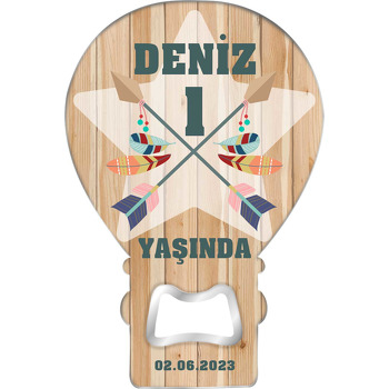 Çapraz Oklar ile Ahşap Fon Temalı Balon Ahşap Magnet 