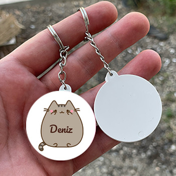 Cat Pusheen Temalı Daire Plastik Doğum Günü Anahtarlık